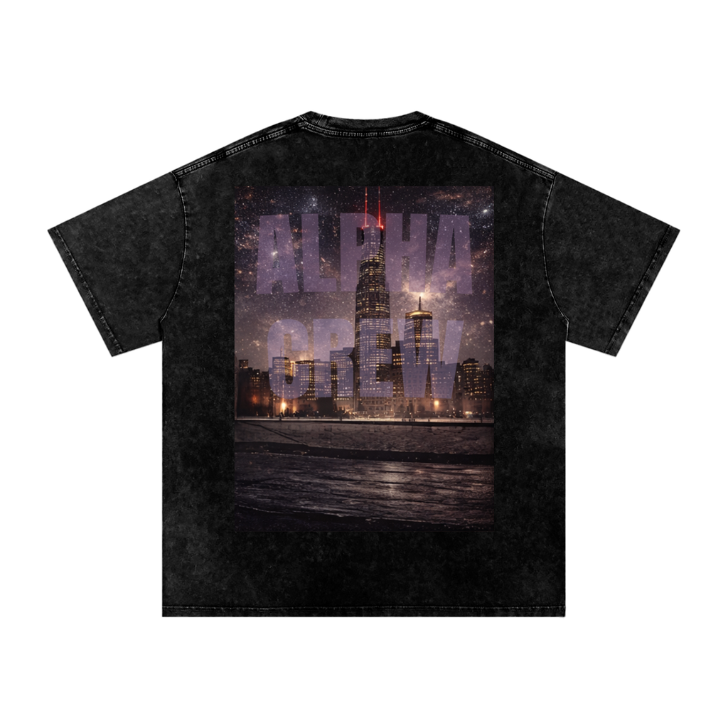 Alpha Crew Galaxy Fade Oversized Tee in Black — drop-shoulder back view. Same quality as the premium tee, priced for a five-pack.