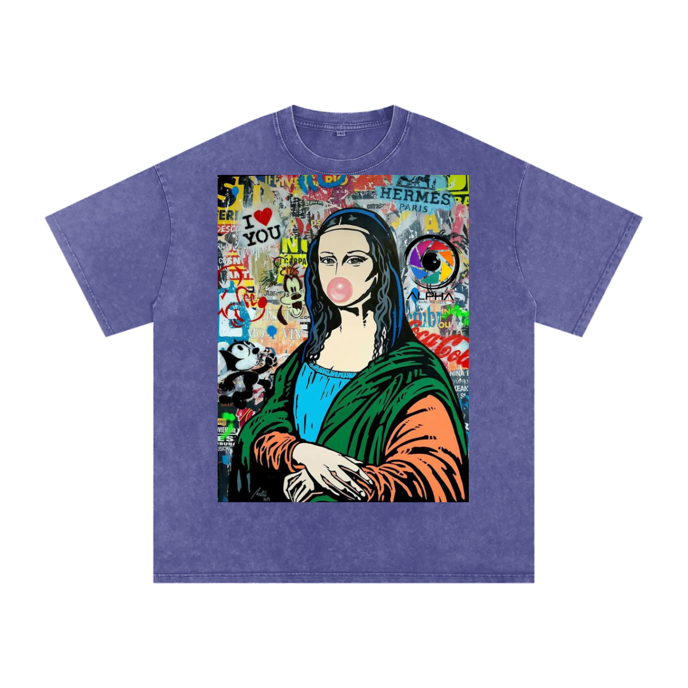 Creative Crew Tee Mona Lisa in Black — 7.4oz snow-washed cotton, Mona Lisa art graphic print, oversized drop-shoulder cut.
