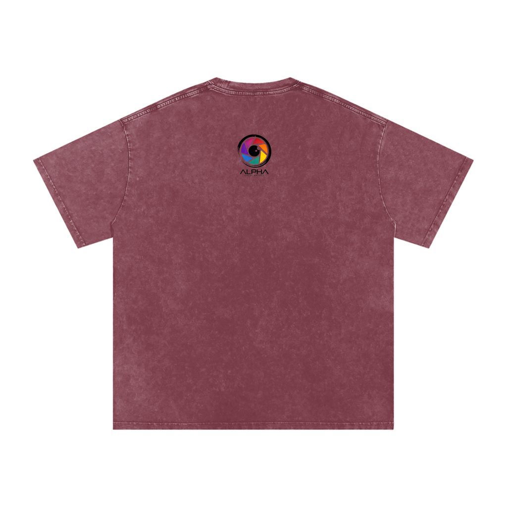 Alpha Graffiti Tee — flat lay showing full graffiti print across front panel.