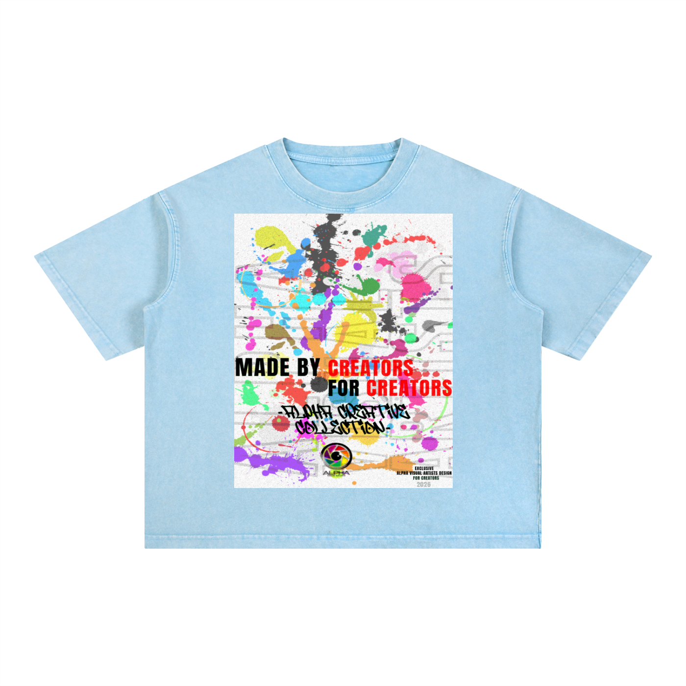 Alpha Visual Artists Made for Creators Tee in light apricot, mineral-washed cotton crew