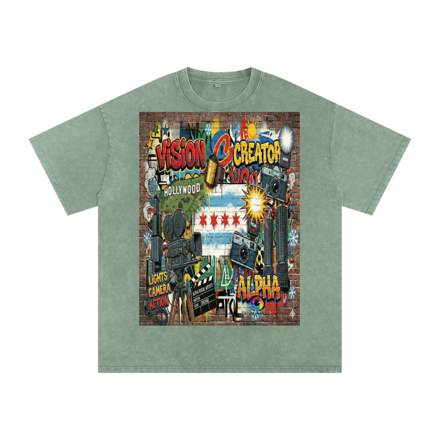 Alpha Graffiti Tee — graffiti graphic detail close-up, 40x52cm print area.