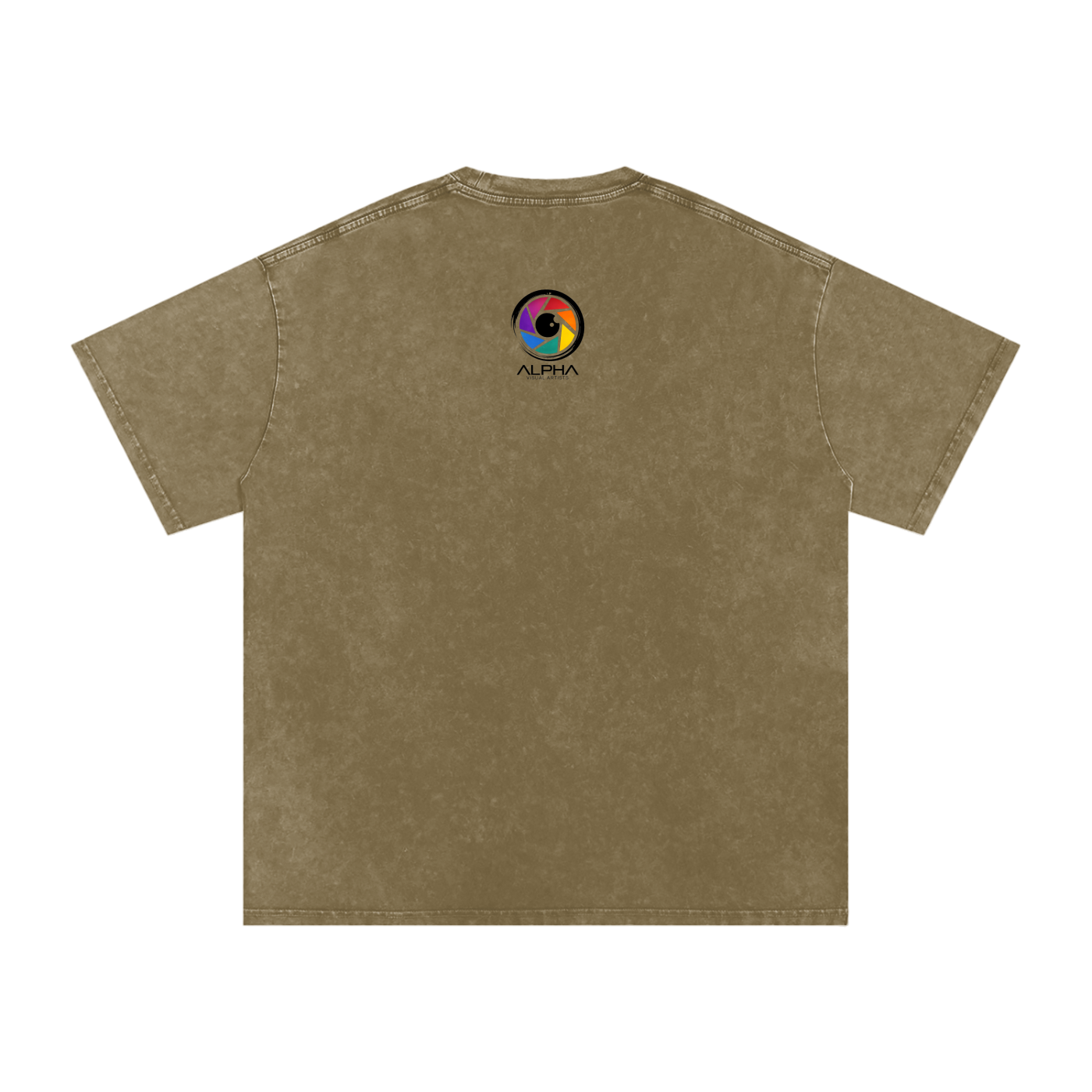 Alpha Graffiti Tee — crew neck detail, clean ribbed collar on snow-washed cotton.