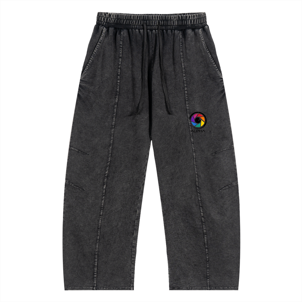 Alpha Crew Operator Snow Wash Drawstring Pants in Black — 100% cotton twill, deep tool pockets, drawstring waist for full range of motion on set.