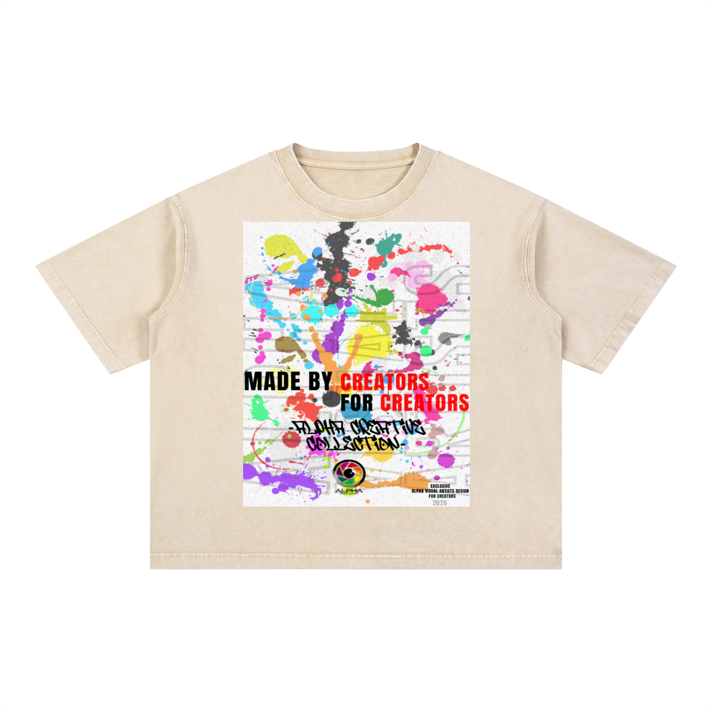 Alpha Visual Artists Made for Creators Tee in blackish green, drop-shoulder detail