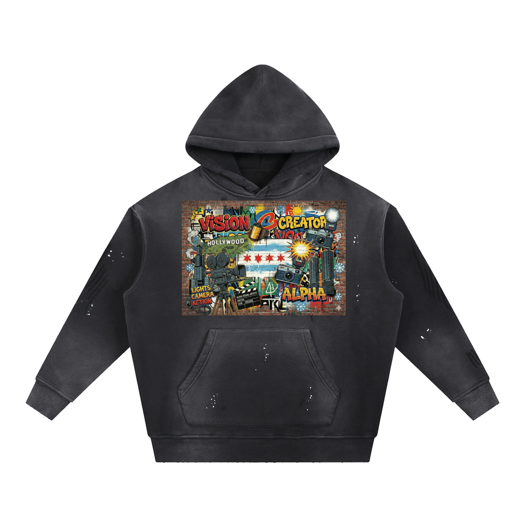 Vintage Washed Frayed Fleece Hoodie