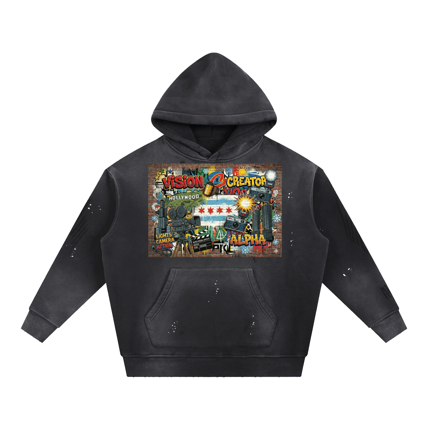 Vintage Washed Frayed Fleece Hoodie