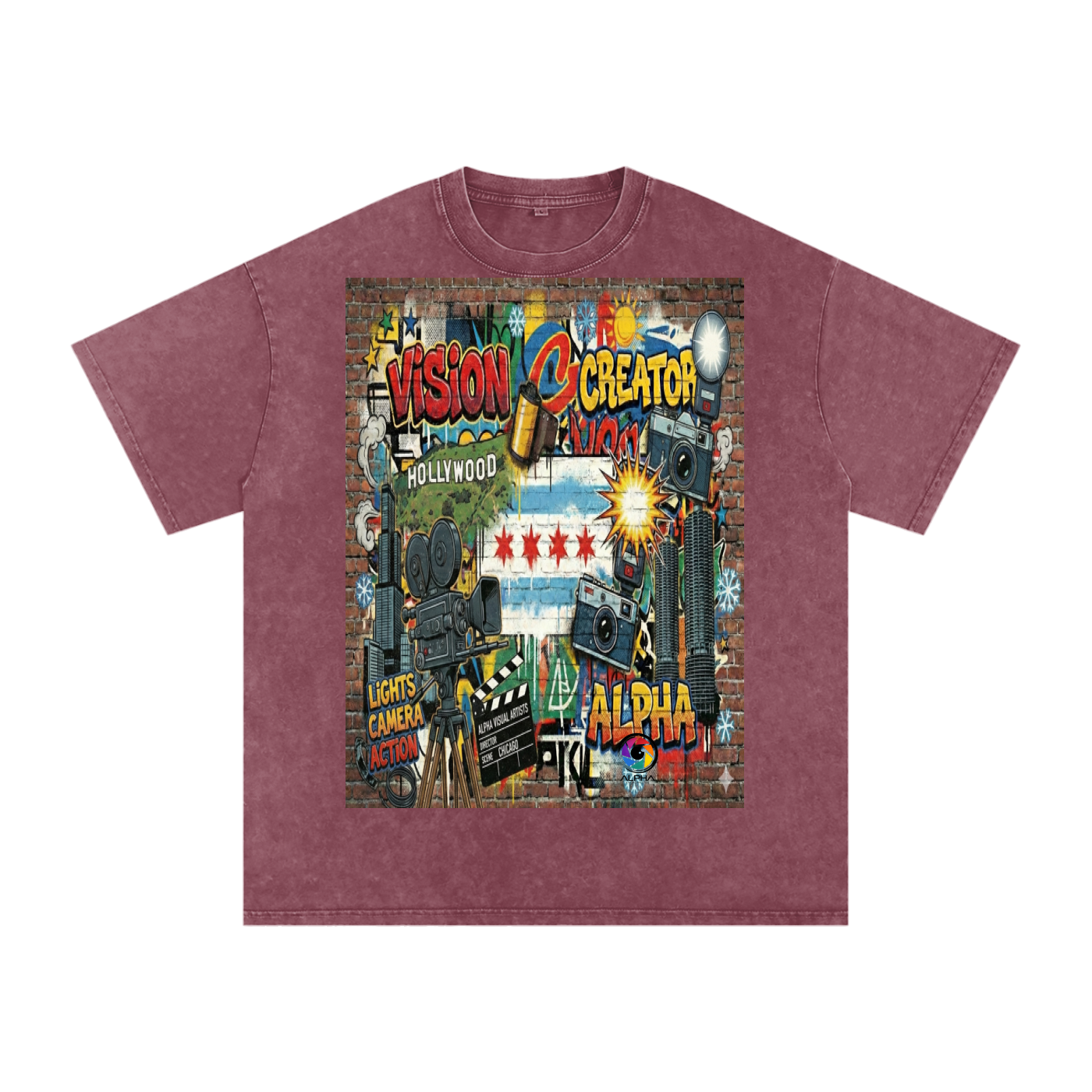 Alpha Graffiti Tee — fabric texture detail, slight stretch 100% cotton snow wash.