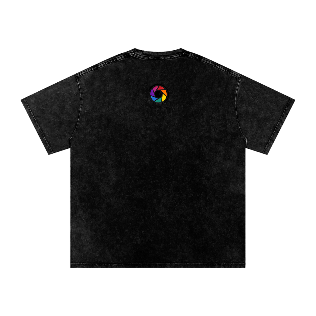 Alpha Graffiti Tee — back view showing drop-shoulder construction, clean snow wash finish.