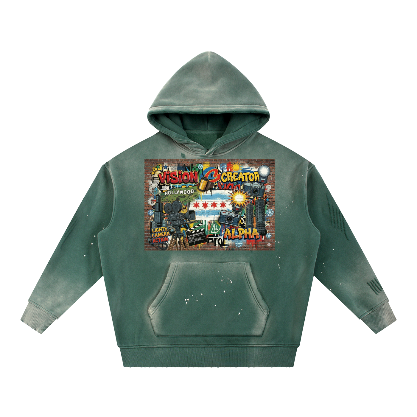 Vintage Washed Frayed Fleece Hoodie
