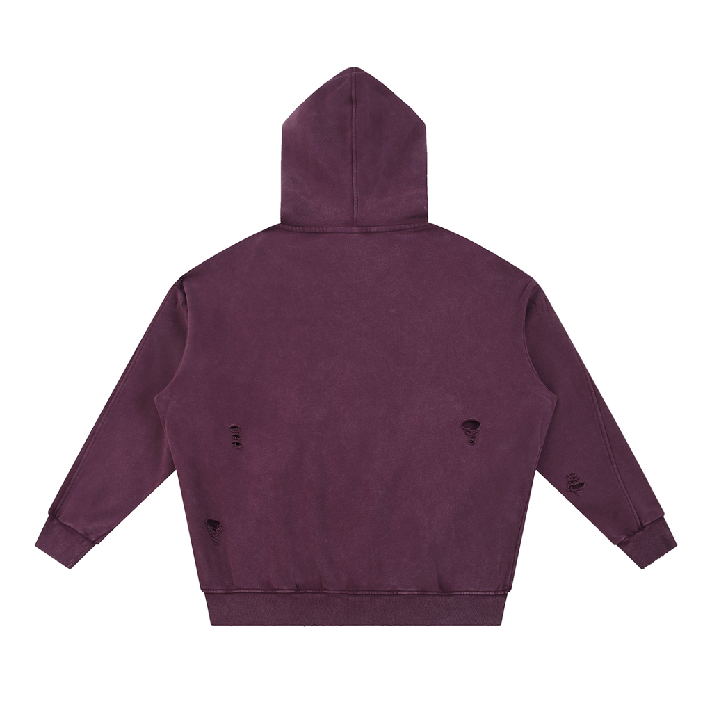 ALPHA CREW Snow Washed Distressed Panel Pocket Hoodie